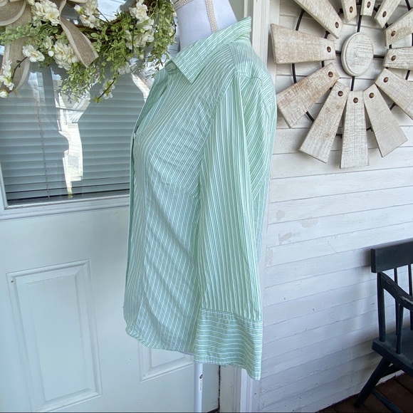 TALBOTS | Textured Green Stripe Button Down Shirt - Picture 7 of 10